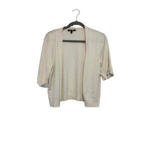 Cable & Gauge White Open-Front Cardigan With Button-Detail Sleeves Size XL